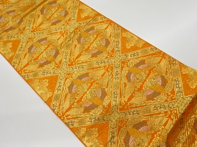 リサイクル　純金箔24金格天井に向かい鳳凰模様織出し袋帯